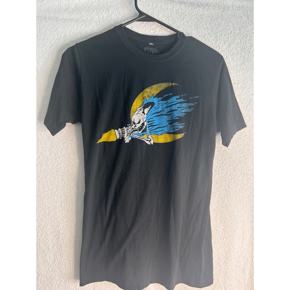 Ranger Up Mens Black Skeleton Rocket Graphic T-Shirt Small Short Sleeve Cotton